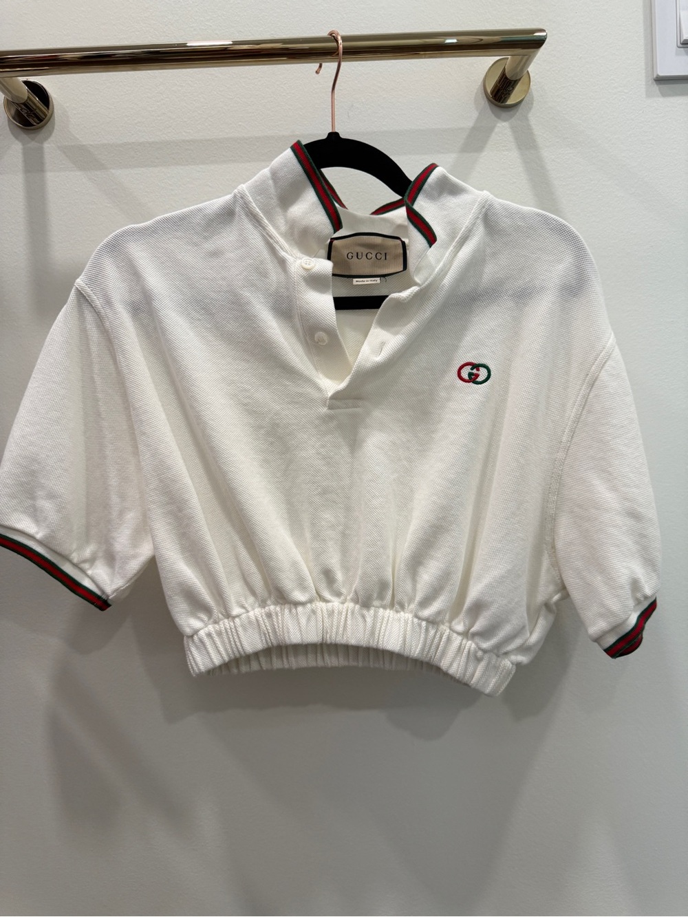 Gucci White Cropped Polo with Green and Red Trim